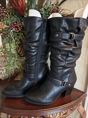 Apt. 9 Black Mid-Calf Heeled Slouch Boots